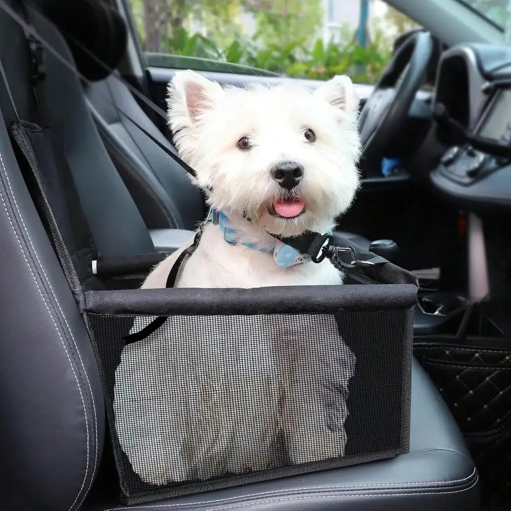Breathable Elevated Dog Booster Car Seat with Adjustable Safety Strap Portable Travel Pet Car Carrier Bed Secure Travel Booster Seat for Small Dogs Puppies