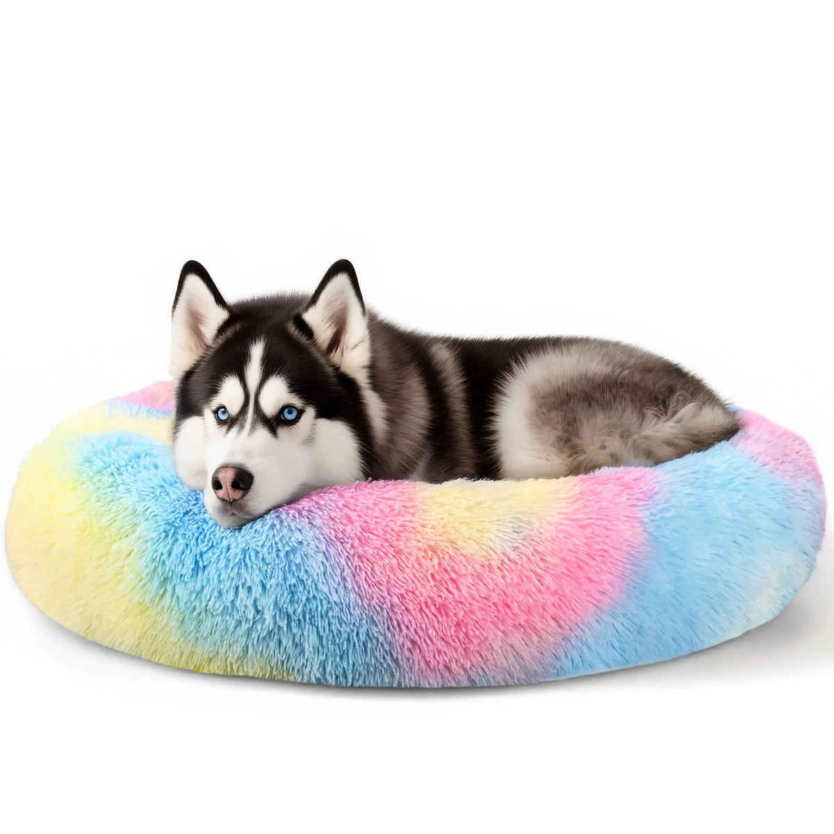 Hoewina 20In Calming Donut Bed for Indoor Cats & Small Dogs, Washable round Fluffy Pet Bed for Puppy and Kitten, Light Grey
