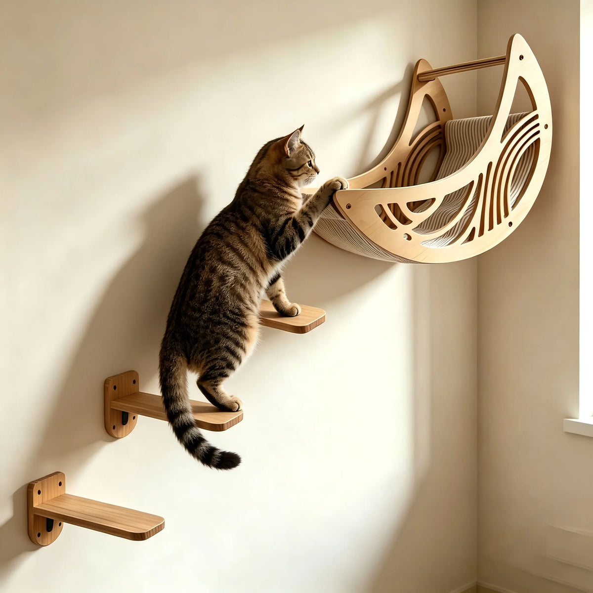 Wall Mounted Cat Shelves Set Moon Shape Hammock Star Perches Climbing Steps Cat Furniture for Kitten Cats Indoor Rest Playing Sleeping