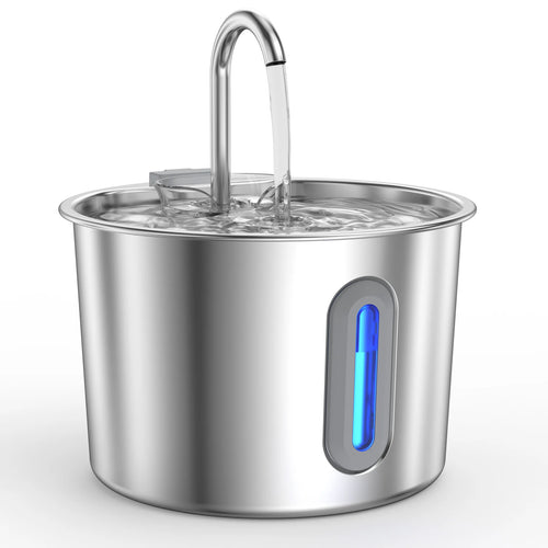 2.2L Cat Water Fountain 304 Stainless Steel Pet Water Dispenser, Cat and Dog Drinking Bowl with Visual Water Level Window