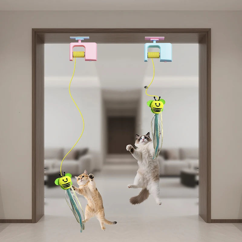 Interactive Hanging Cat Retractable String Rechargeabletoys for Indoor Kittens and Bored Adult with 3 Flying Feathers