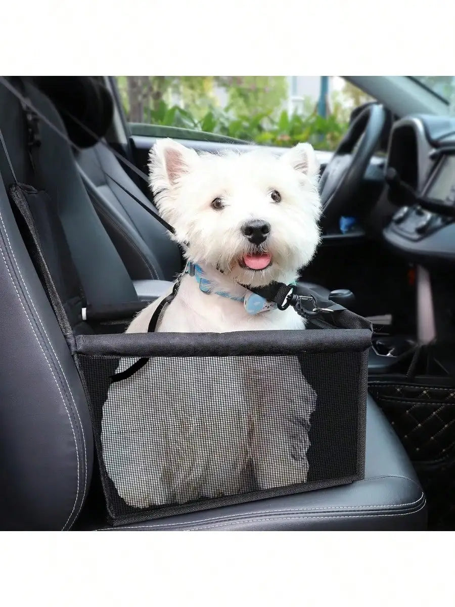 Breathable Elevated Dog Booster Car Seat with Adjustable Safety Strap Portable Travel Pet Car Carrier Bed Secure Travel Booster Seat for Small Dogs Puppies