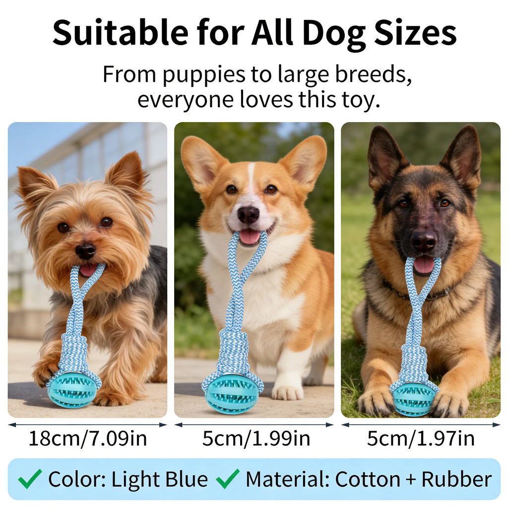 2-In-1 Dog Chew Toy with Treat Dispenser Durable Cotton Rope Natural Rubber Ball for Small Medium Dogs Teeth Cleaning