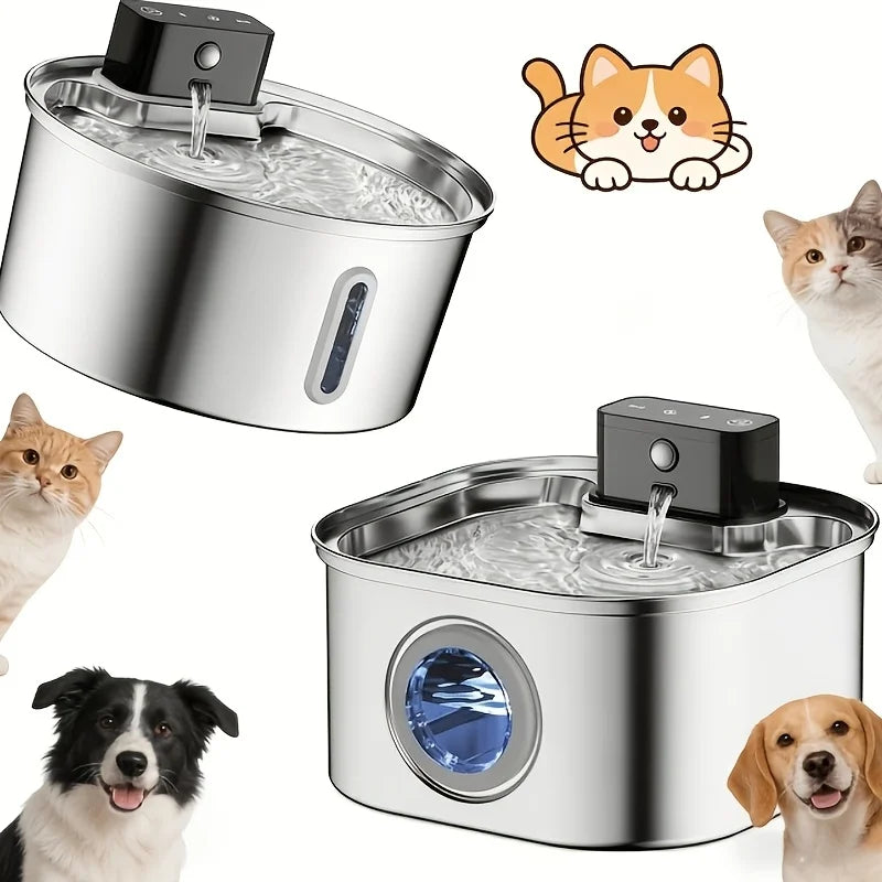 Wireless Stainless Steel Pet Water Fountain, 3.2L Automatic Cat Water Feeder with Motion Sensor, Dog Water Bowl（No 5V 1A Plug）