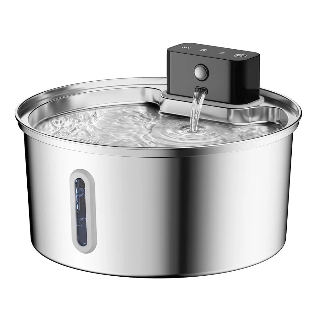 Wireless Stainless Steel Pet Water Fountain, 3.2L Automatic Cat Water Feeder with Motion Sensor, Dog Water Bowl（No 5V 1A Plug）