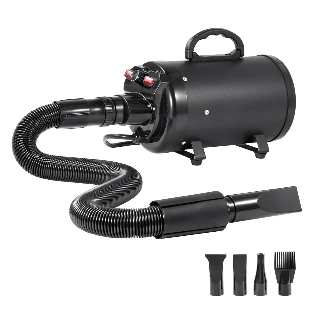2000W/2.7HP Dog Blow Dryer Adjustable Speed Temperature Control with 4 Nozzle and Extendable Hose for Pet Hair Grooming