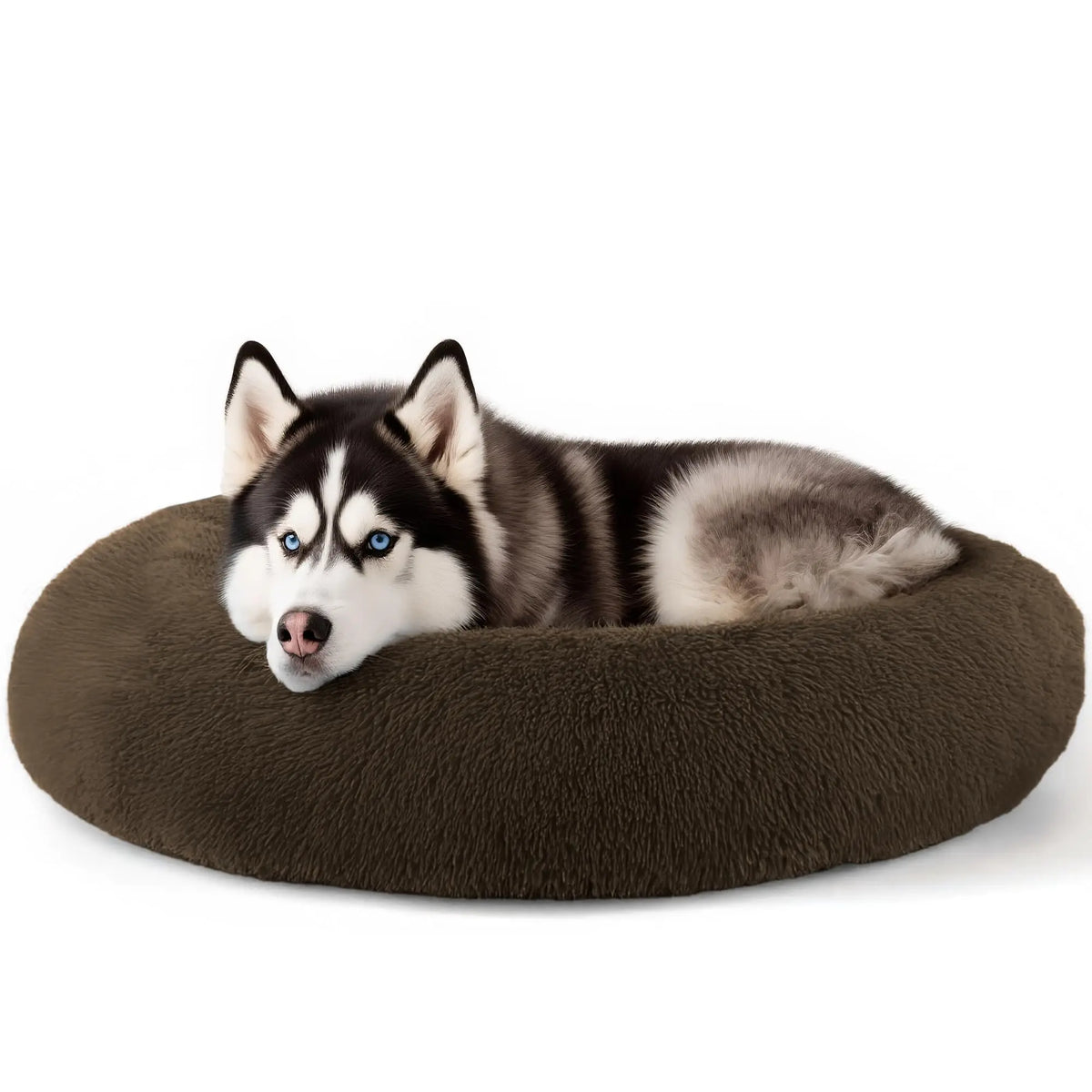 Hoewina 20In Calming Donut Bed for Indoor Cats & Small Dogs, Washable round Fluffy Pet Bed for Puppy and Kitten, Light Grey