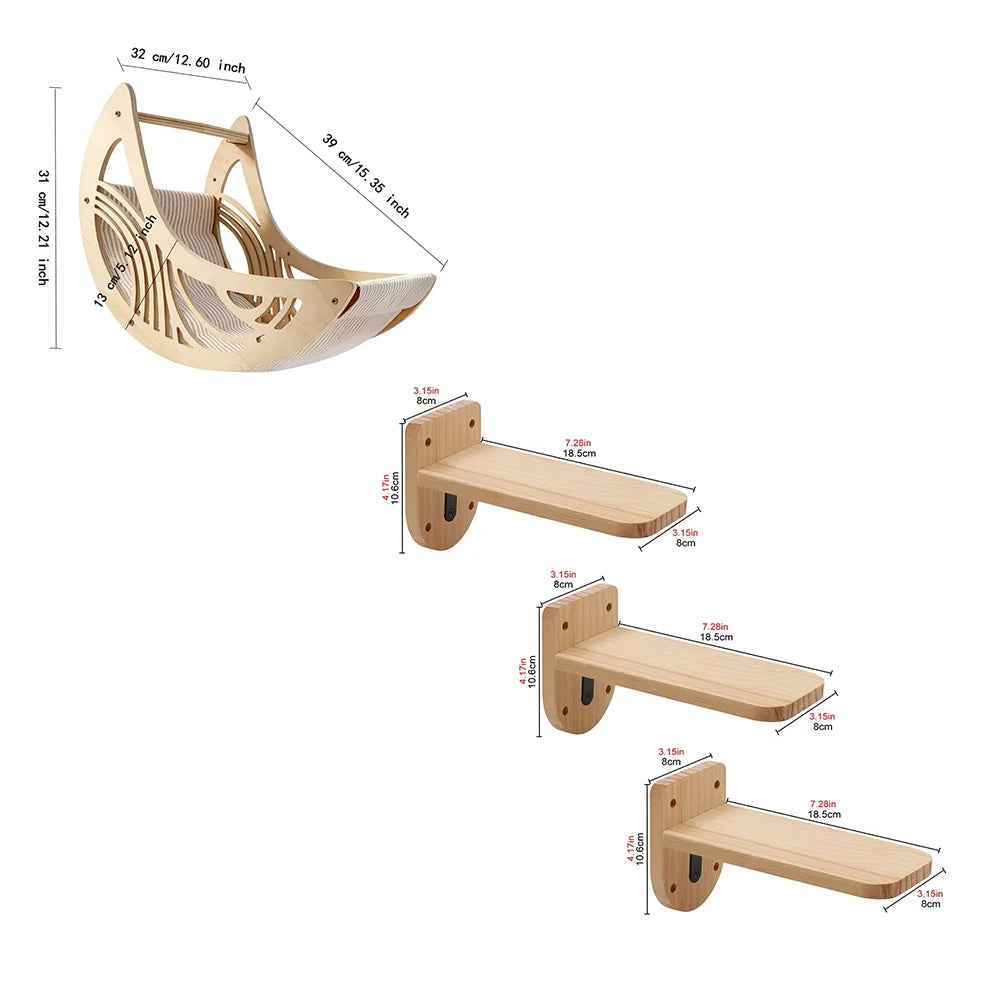 Wall Mounted Cat Shelves Set Moon Shape Hammock Star Perches Climbing Steps Cat Furniture for Kitten Cats Indoor Rest Playing Sleeping