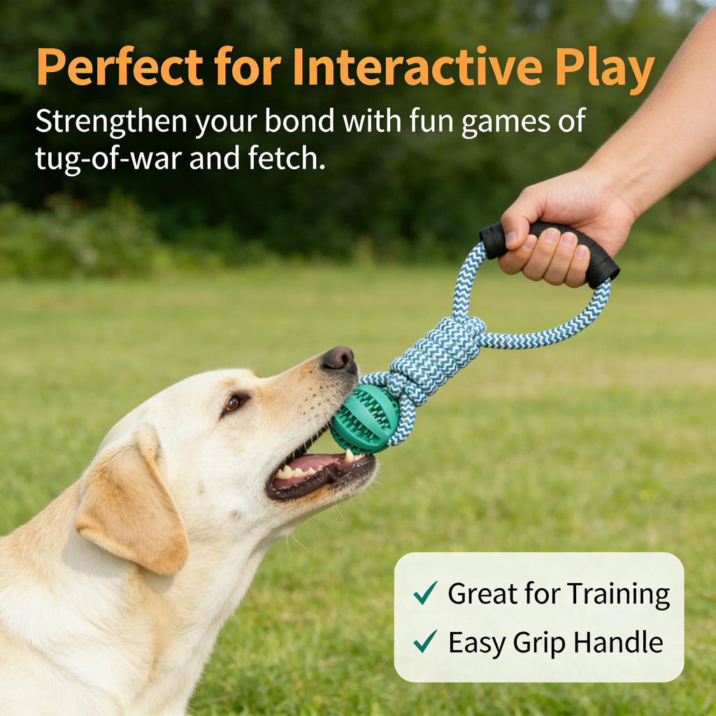 2-In-1 Dog Chew Toy with Treat Dispenser Durable Cotton Rope Natural Rubber Ball for Small Medium Dogs Teeth Cleaning