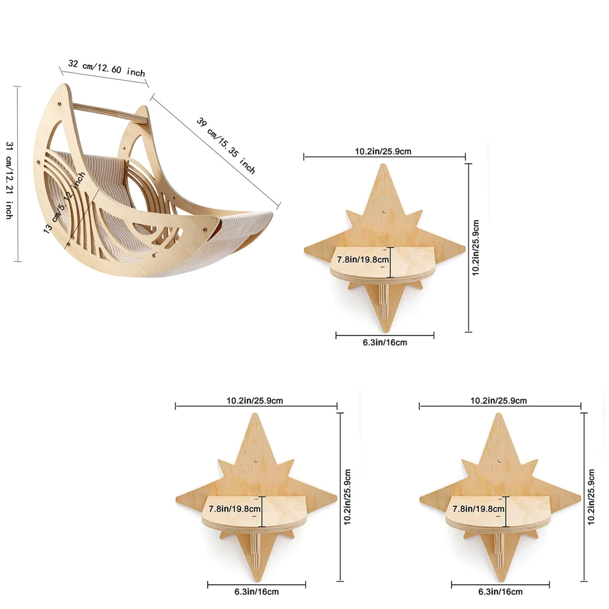 Wall Mounted Cat Shelves Set Moon Shape Hammock Star Perches Climbing Steps Cat Furniture for Kitten Cats Indoor Rest Playing Sleeping