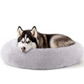 Hoewina 20In Calming Donut Bed for Indoor Cats & Small Dogs, Washable round Fluffy Pet Bed for Puppy and Kitten, Light Grey