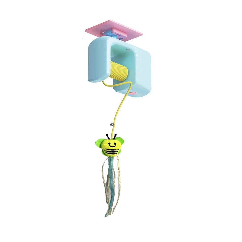 Interactive Hanging Cat Retractable String Rechargeabletoys for Indoor Kittens and Bored Adult with 3 Flying Feathers