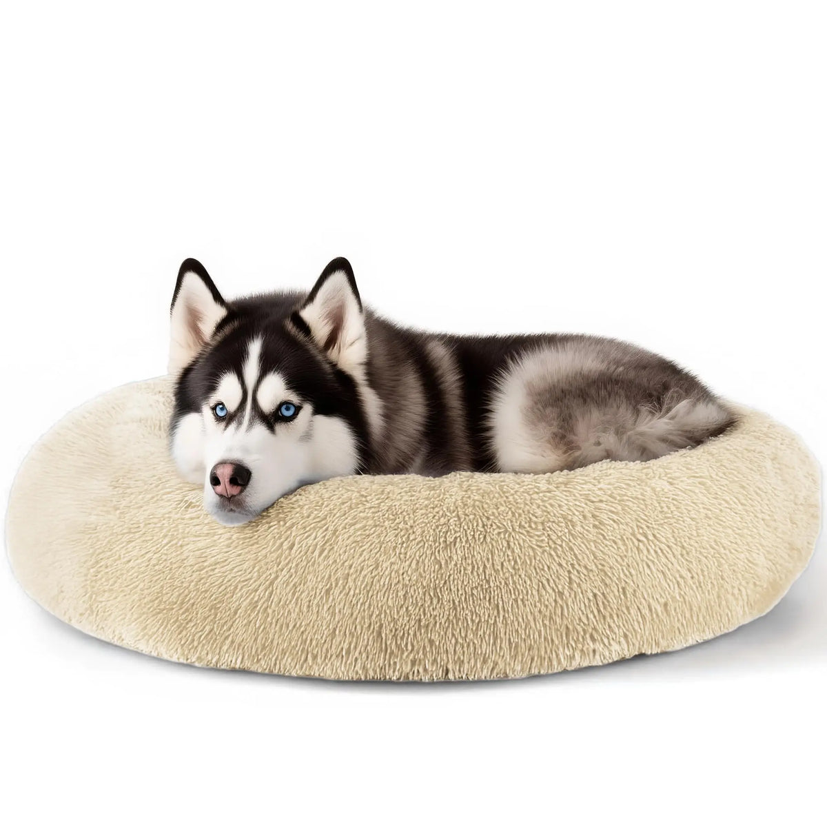 Hoewina 20In Calming Donut Bed for Indoor Cats & Small Dogs, Washable round Fluffy Pet Bed for Puppy and Kitten, Light Grey