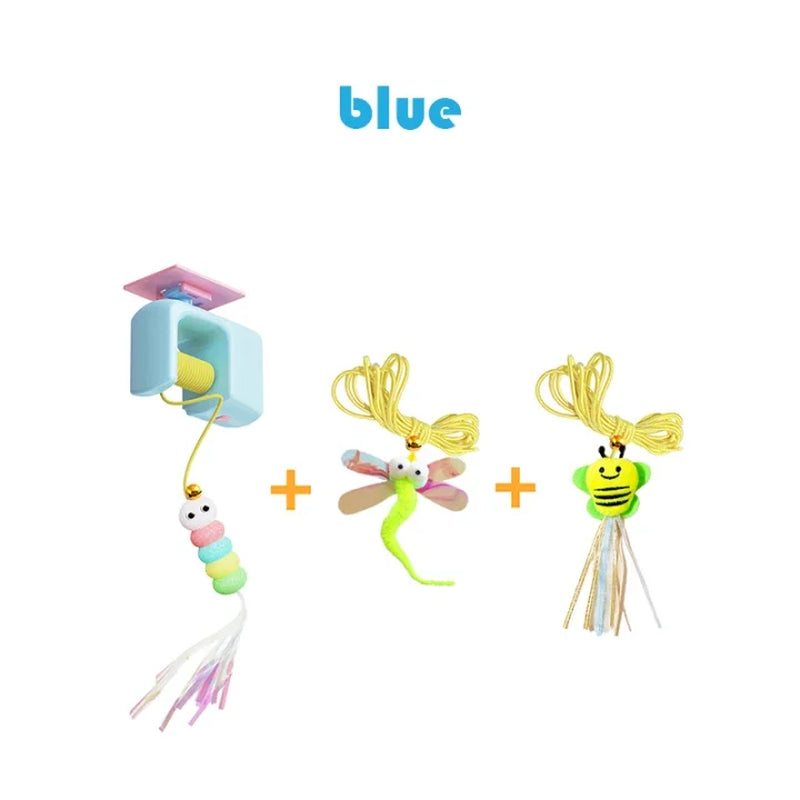 Interactive Hanging Cat Retractable String Rechargeabletoys for Indoor Kittens and Bored Adult with 3 Flying Feathers