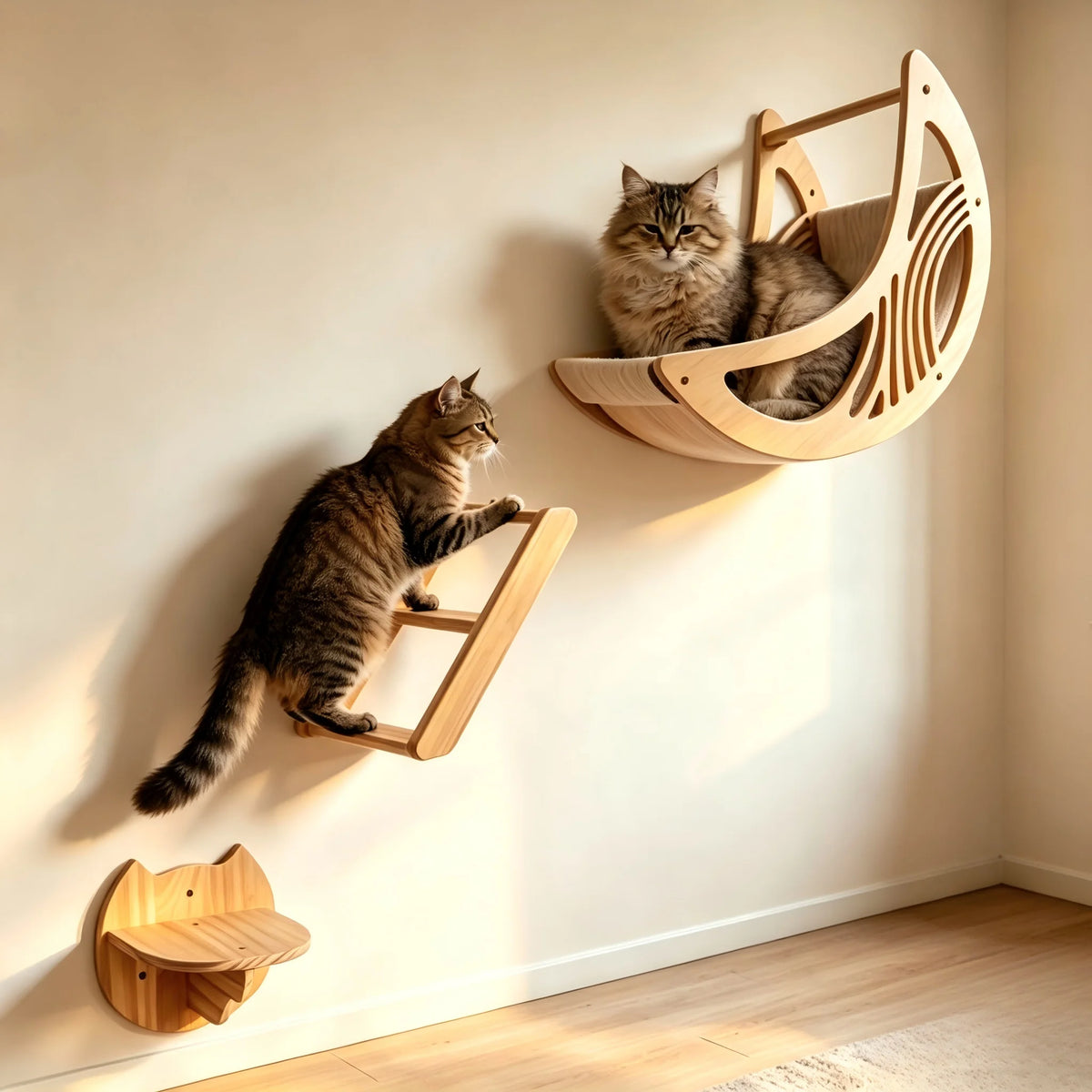 Wall Mounted Cat Shelves Set Moon Shape Hammock Star Perches Climbing Steps Cat Furniture for Kitten Cats Indoor Rest Playing Sleeping