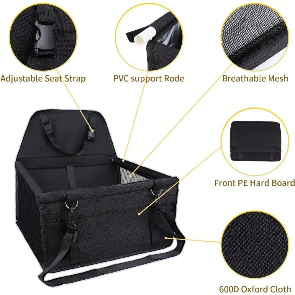 Breathable Elevated Dog Booster Car Seat with Adjustable Safety Strap Portable Travel Pet Car Carrier Bed Secure Travel Booster Seat for Small Dogs Puppies